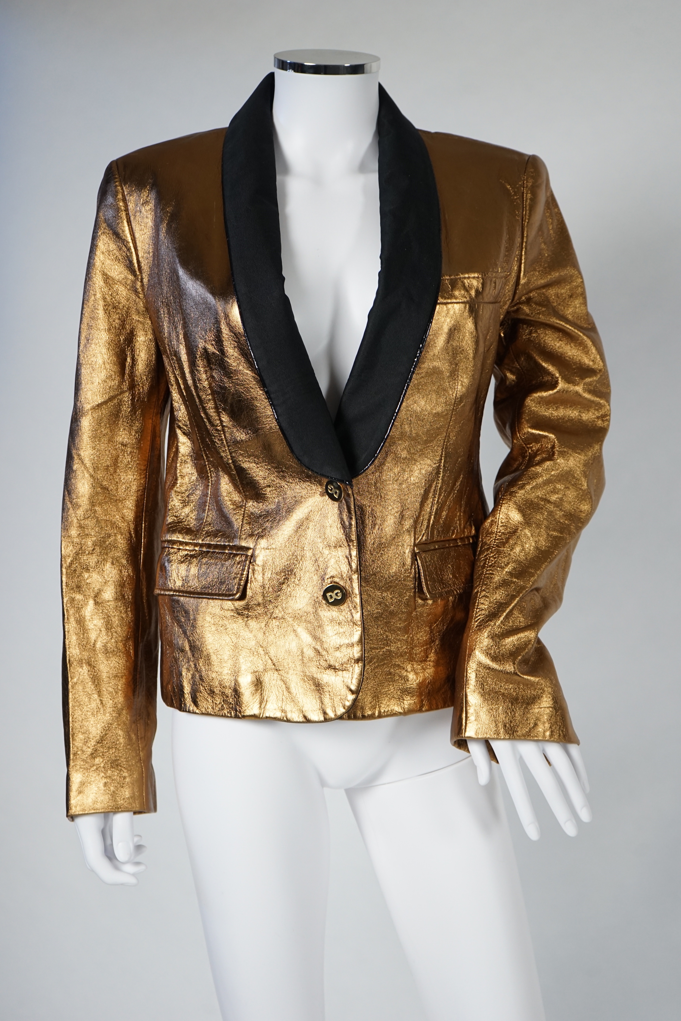 A lady's Dolce & Gabbana gold metallic leather jacket, size 42